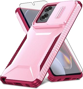 Asuwish Phone Case for Motorola Moto G Stylus 5G 2024 with Tempered Glass Screen Protector and Slide Camera Cover Slim Rugged Hybrid Shockproof Protective Hard Cell Accessories G5 Women Men Pink