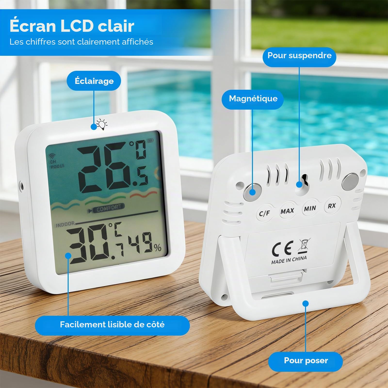 Thermomètre Flottant pour Piscine AOZBZ, Sans Fil, étanche IP68, avec Sécurité Enfant. Idéal pour Piscine Spa Baignoire, Bassin Piles non incluses