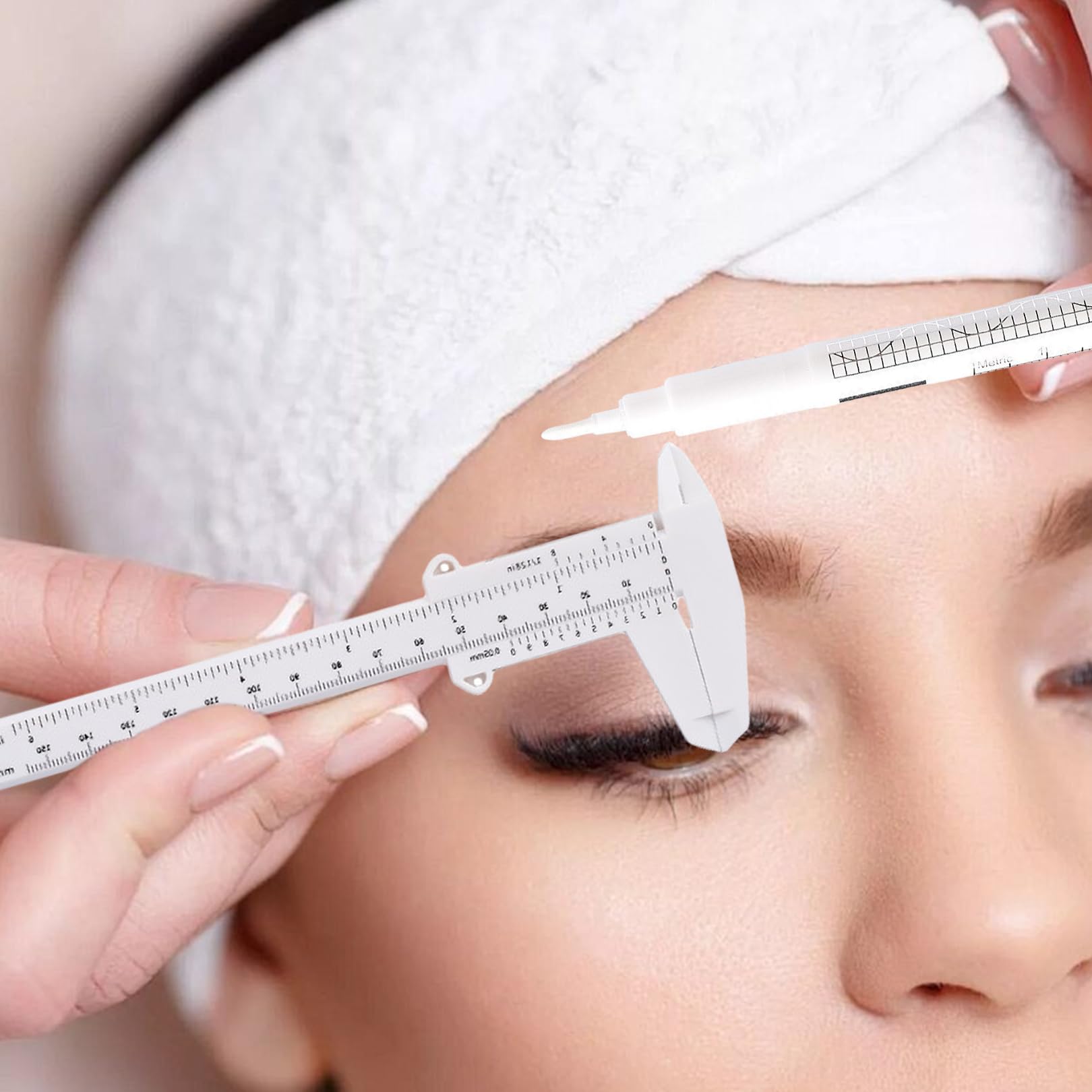 6 Pcs Eyebrow Mapping String,Tattoo Brow Marker Pen,White Pencil for Skin Marking Microblading Ruler Kit Makeup Face Stencil Plastic Measurement Caliper Measuring Eyebrow Mapping Pens,for Eyebrows - Image 4