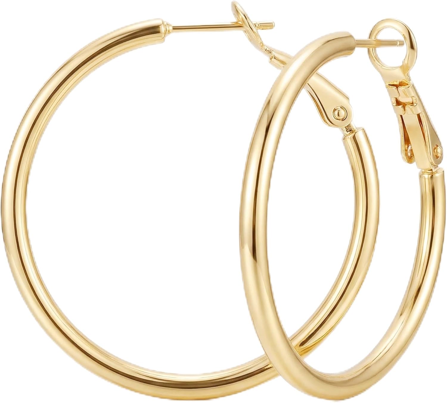 14K Gold Hoop Earrings for Women Sleek Minimalist 2mm Thin Trendy Hoops Earring with Crisp Lines Daily Wear Jewelry 30/40/50/60mm