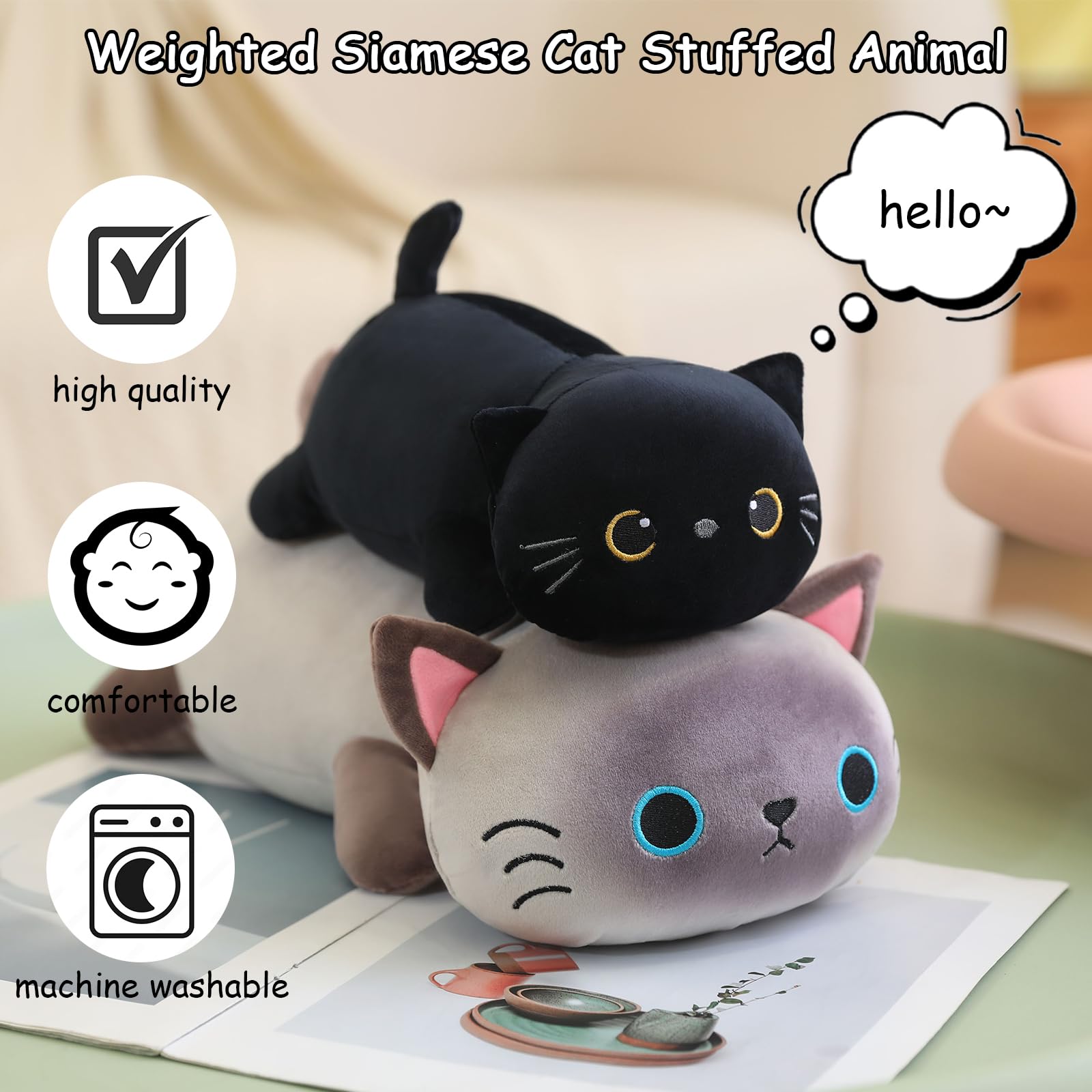 Amazon.co.jp: SQEQE 加重シャム猫ぬいぐるみ 重りシャム猫ぬいぐるみ