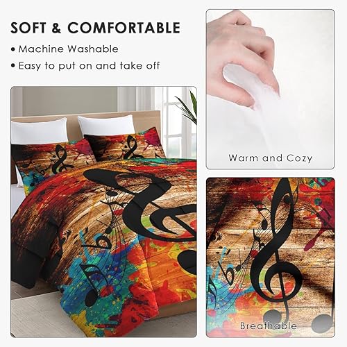 Miniatura 5 de Juego de edredón de tamaño individual con funda de almohada, 2 piezas de ropa de cama de discoteca musical para niños y adultos, juego de edredón