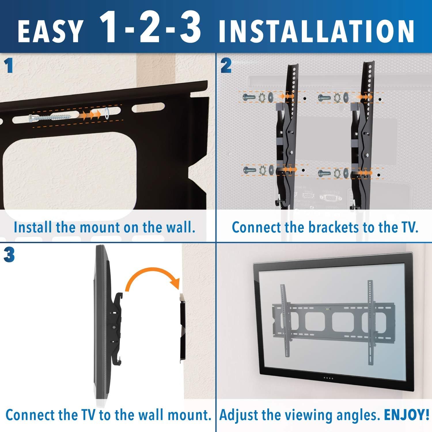 Mount-It! Large Tilting TV Wall Mount Bracket | 42 43 50 55 58 65 70 75 80 Inch | 220 Pound Capacity | VESA Compatible | Low Profile | Flat Screens