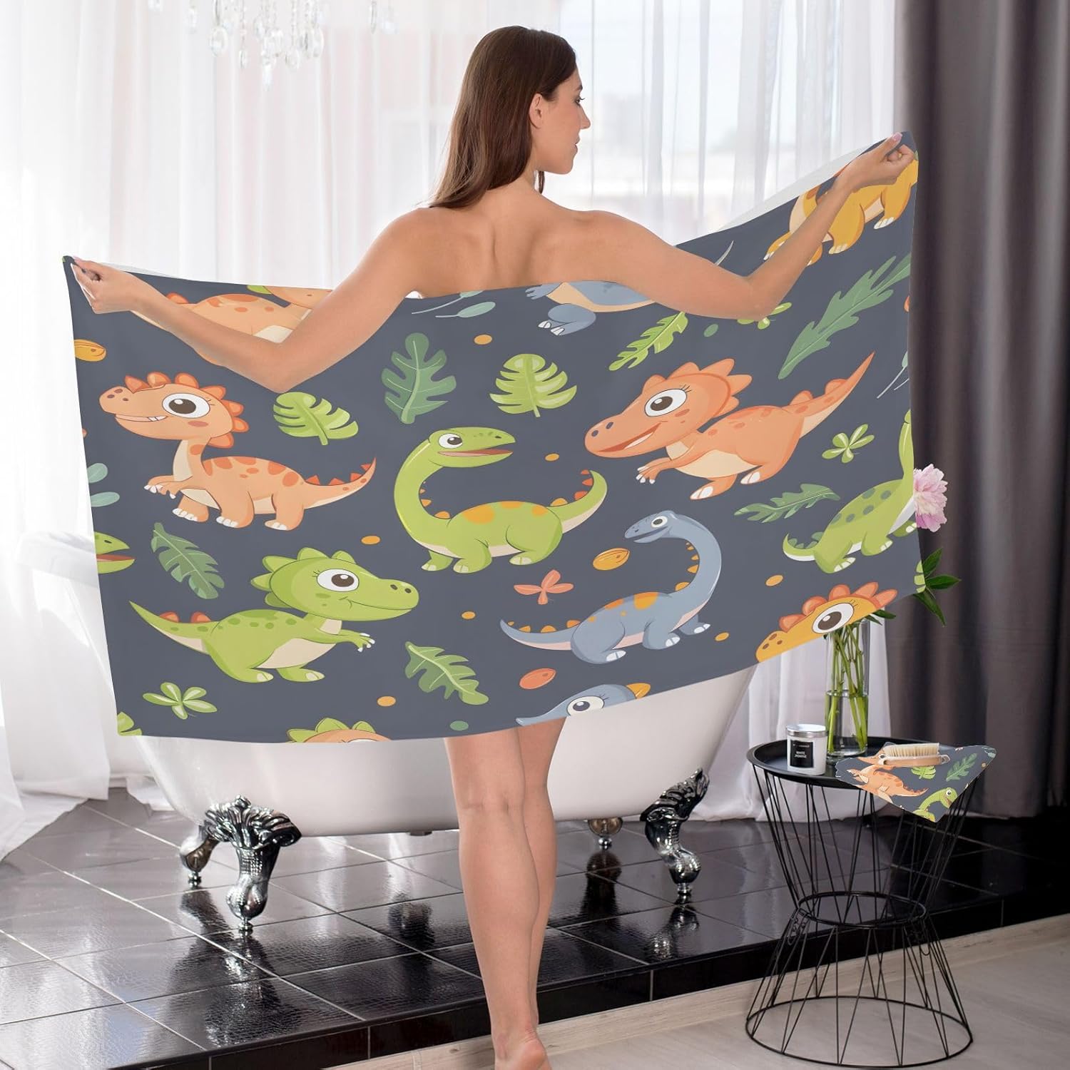 Hand Towels Premium Soft and Highly Absorbent Cute Dinosaur Cartoon 2 Pcs Towels for Bathroom Set 100% Cotton Decorative Face Towels