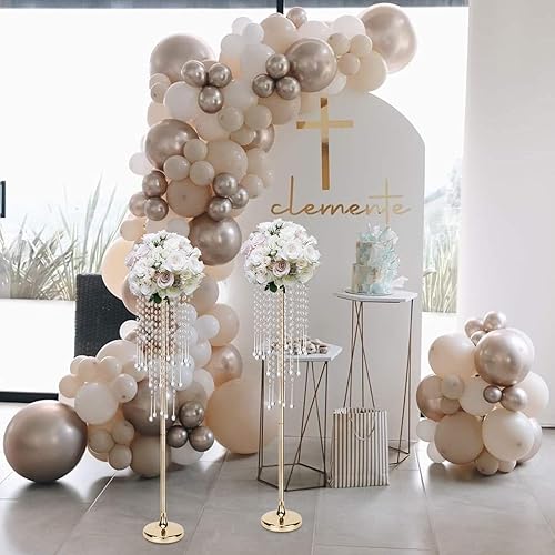 Miniatura 2 de 12 piezas de 39.4 pulgadas39.4 in de alto soporte de flores para centros de mesa de boda, jarrones de metal dorado con colgante de cristal, centros