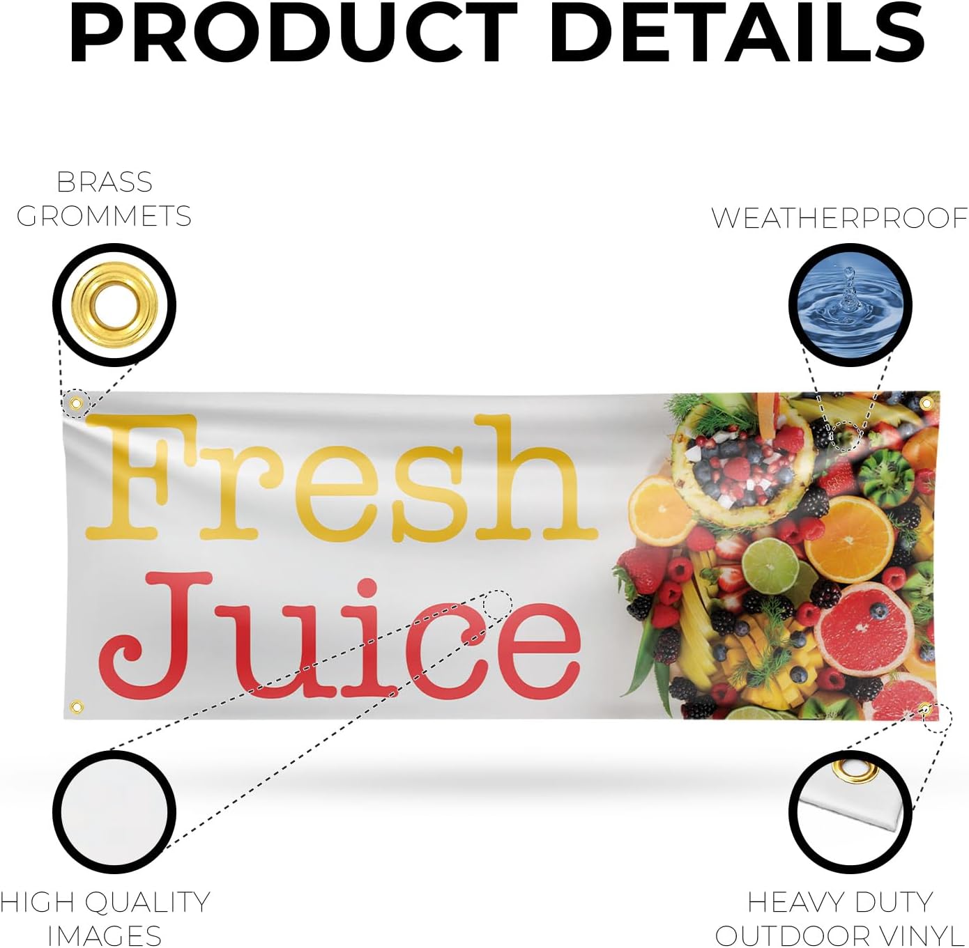 Fresh Juice Banner Sign 18 Inch x 48 Inch | 13 oz Vinyl with Metal Grommets | Heavy-Duty Single-Sided Outdoor Durable Printed High-Quality Weatherproof | Made in the USA