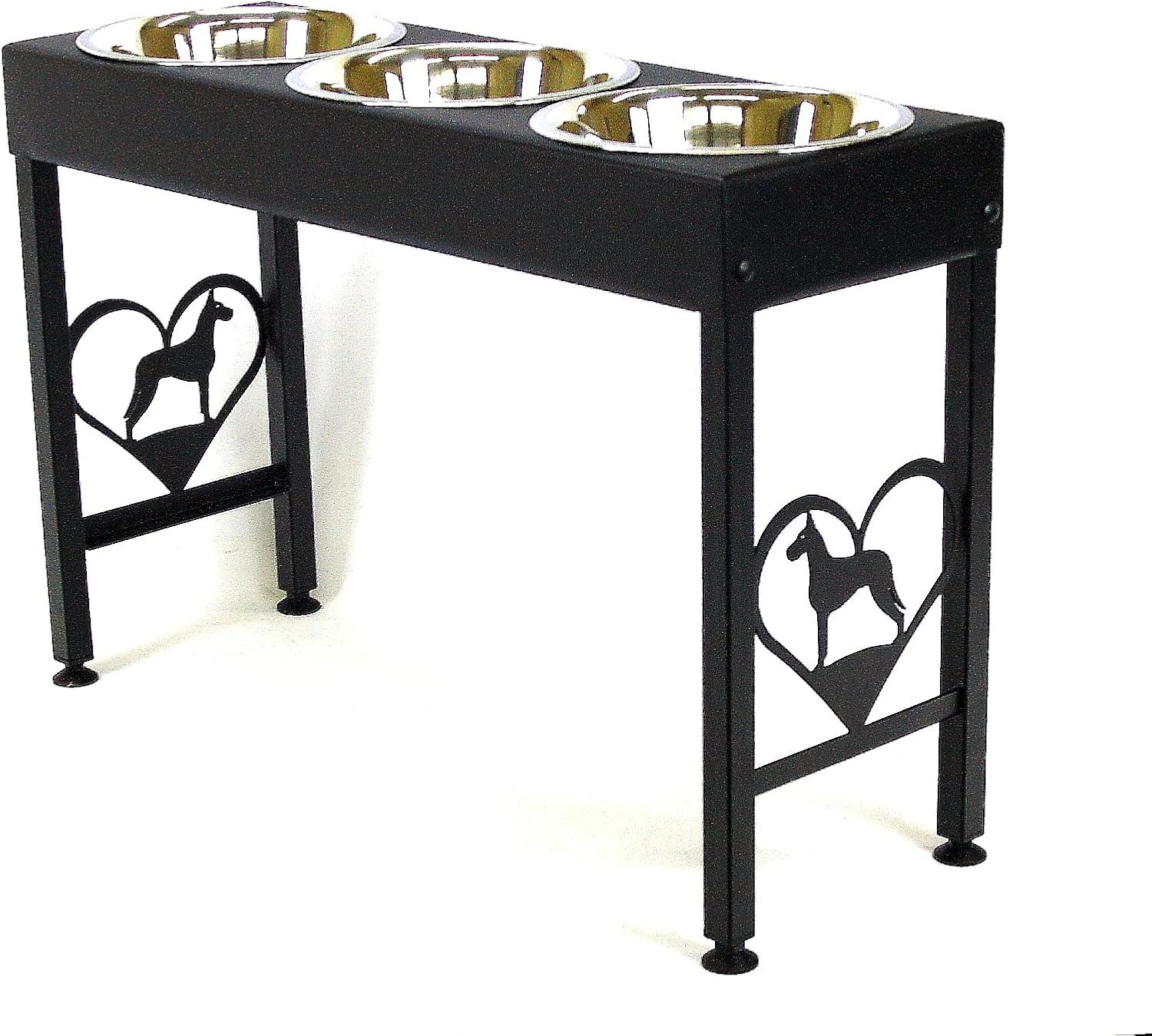 Great Dane Elevated dog bowls triple dish feeder stand raised dog bowls powdercoated steel 21" tall