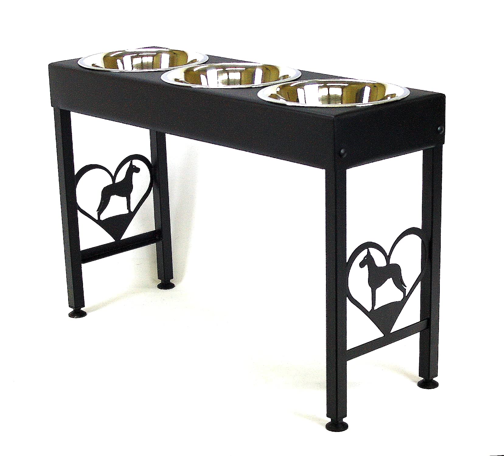 Great Dane Elevated dog bowls triple dish feeder stand raised dog bowls powdercoated steel 21" tall