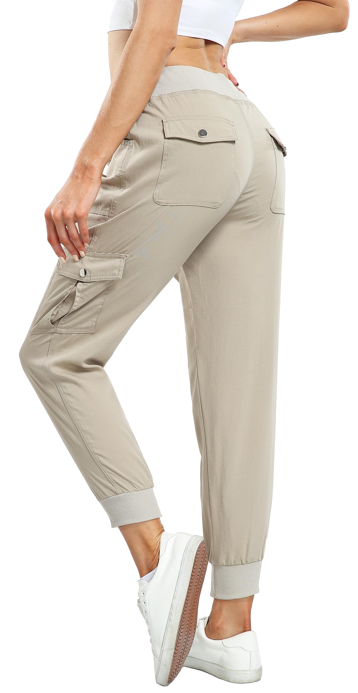 MISS MOLY Women's Hiking Cargo Pants Joggers Lightweight Quick Dry Casual Sweatpants Elastic Waist Button Pockets