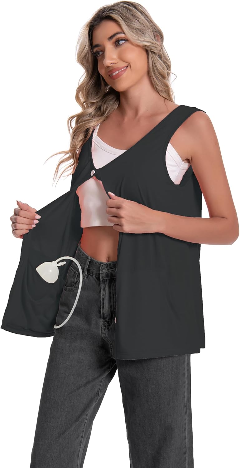 Mastectomy Top Tank with Drain Pockets Post Surgery Recovery Must Haves Clothing Comfy Sleeveless Shirts - Image 3
