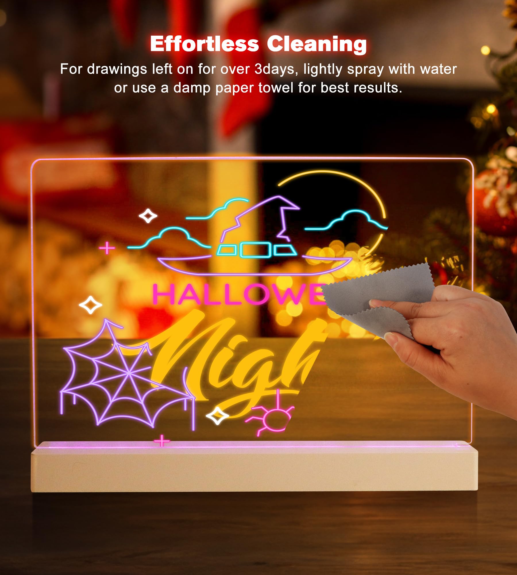 Planche à Dessiner LED Lumineuse Pour Enfants, Tableau Lumineux LED Rechargeable néon Acrylique 7 Stylos de Couleurs,Idéal Comme Décoration de Chambre et Comme Cadeau D'anniversaire/de Noël (35x35 cm)