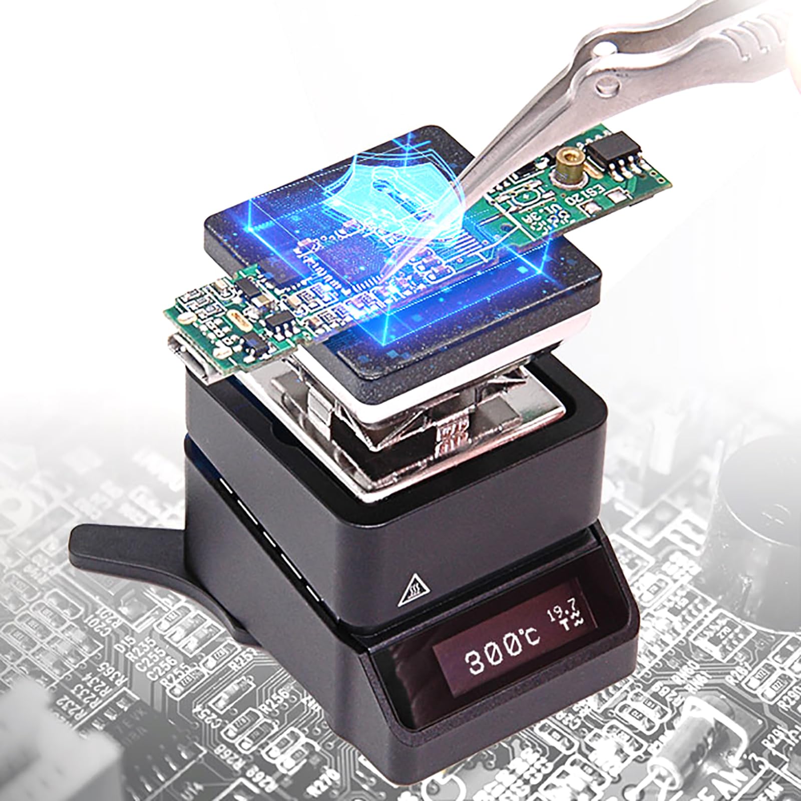 Placa caliente de soldadura digital, mini estación de precalentador de placa caliente con controlador extraíble, área de calefacción de 30 x 30 mm y constante inteligente de 100-300 °C, calentamiento