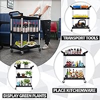 Vista 4 de Carrito utilitario negro de 3 niveles 16 pulgadas de profundidad x 32 pulgadas de ancho Carrito de plástico con ruedas
