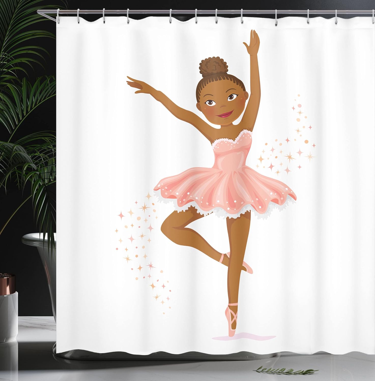 Ambesonne Retro Shower Curtain, Ballerina Dancing Daughter Classic Performance Hobby Birthday Theme, Cloth Fabric Bathroom Decor Set with Hooks, 69" W x 84" L, Brown Rose