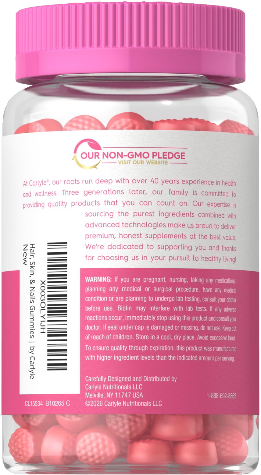Carlyle Hair Skin and Nails with Biotin 2500mcg | 75 Gummies — Amazon image 3