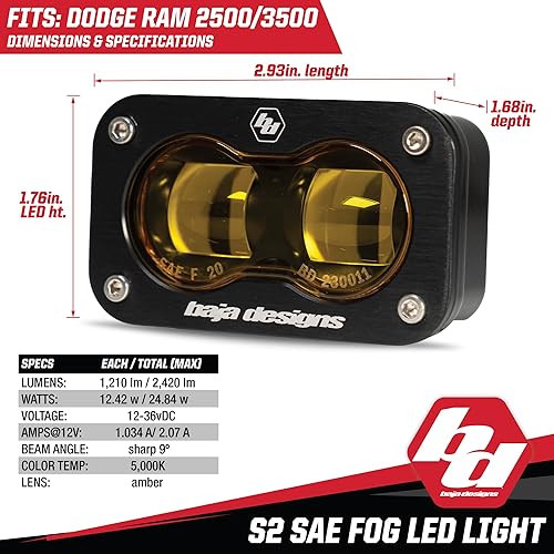 Miniatura 5 de Baja Designs S2 LED SAE Kit de luz de bolsillo antiniebla para Dodge Ram 25003500 2019+ Camión - Lente ámbar