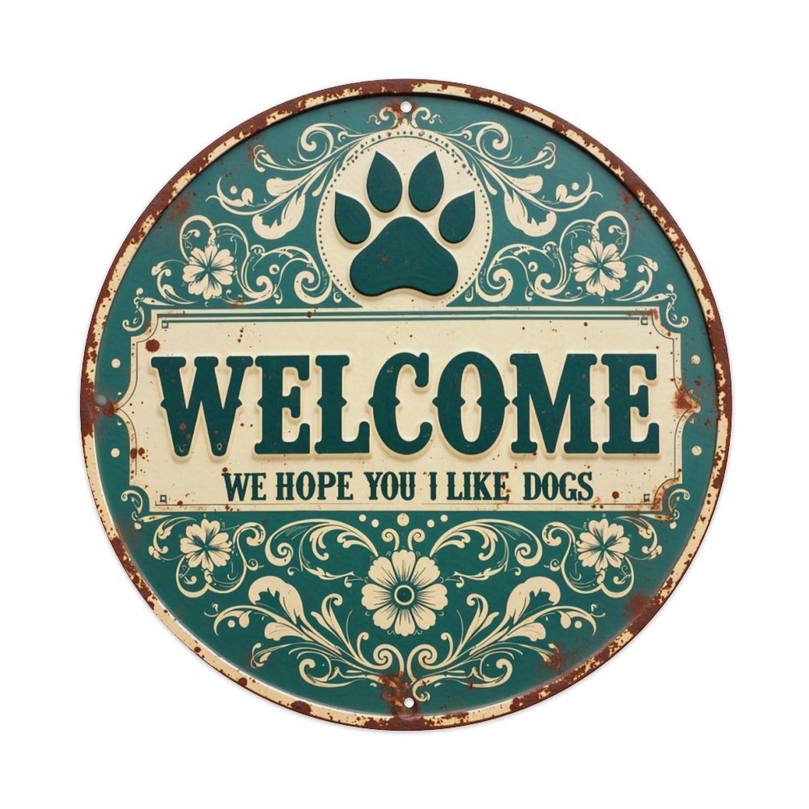 Jdyansheng Vintage Welcome We Hope You Like Dogs_1 Tin Sign Metal Poster Metal Signs For Home Man Cave Bar Cafe Kitchen Laundry Room Wall Decorations 8X8 Inches