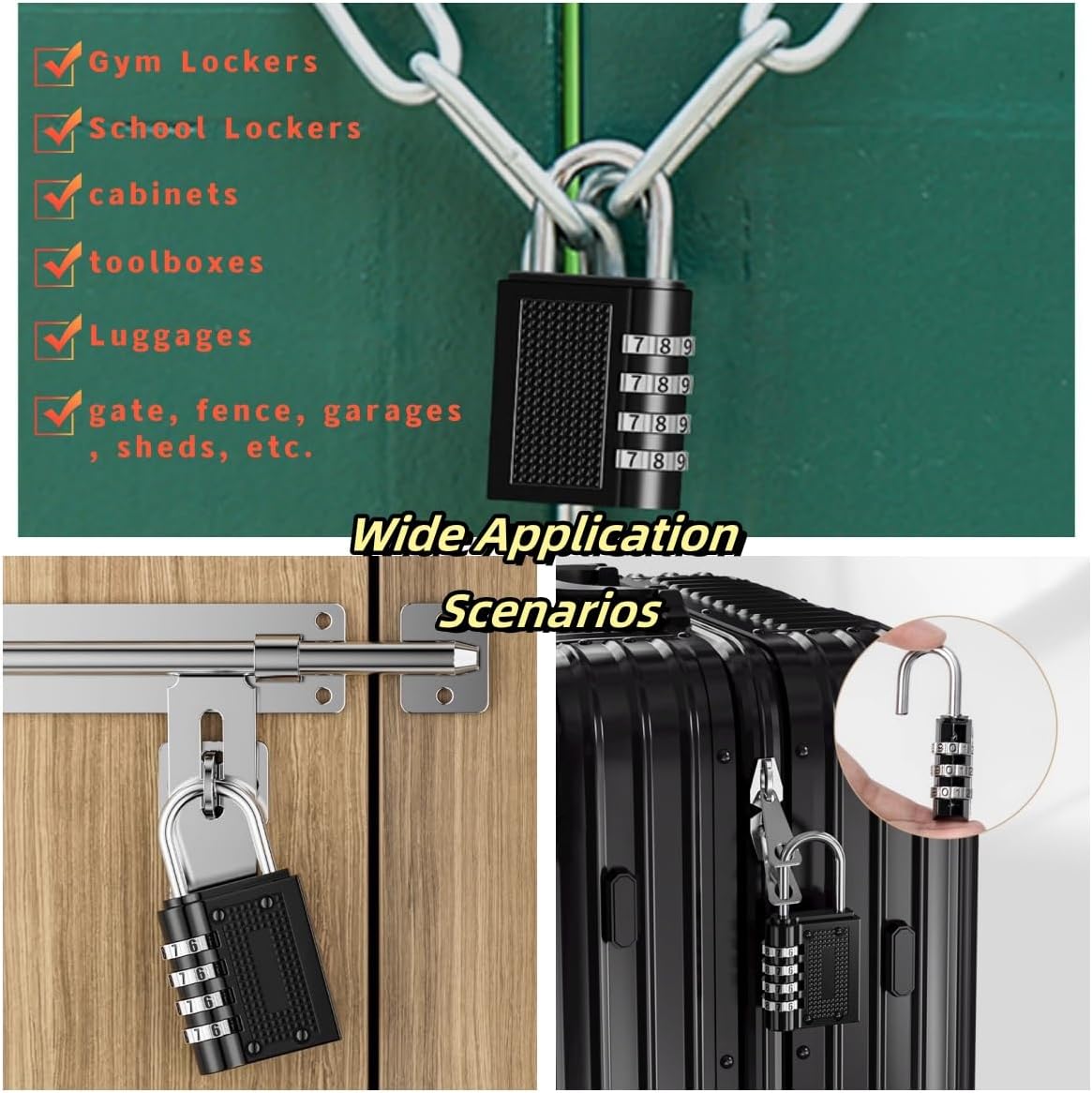 Combination Lock, 4 Digit Waterproof Resettable Combination Padlock for Gym Locker, Fence Gate, Toolbox and Storage- Easy to Use and Set, Black