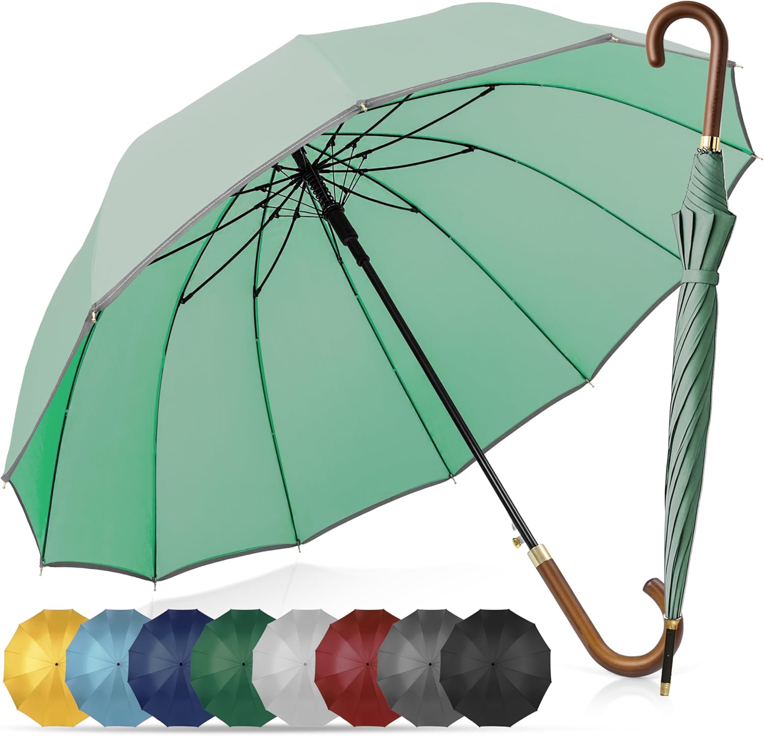 ADRIANO PORCARO® Stormbestendige Paraplu XXL - 120cm met Reflecterende Rand, 12 Stangen Stokparaplu en Parasolhoes voor Heren en Dames