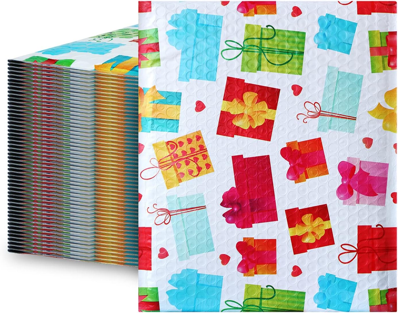 Fosmon #2 Gift Poly Bubble Mailer 8.5 x 12 inches (100 Pack), Lightweight Water/Dust/Shock/Tear Resistant Padded Shipping Envelopes - Birthday, Celebrations, Holiday