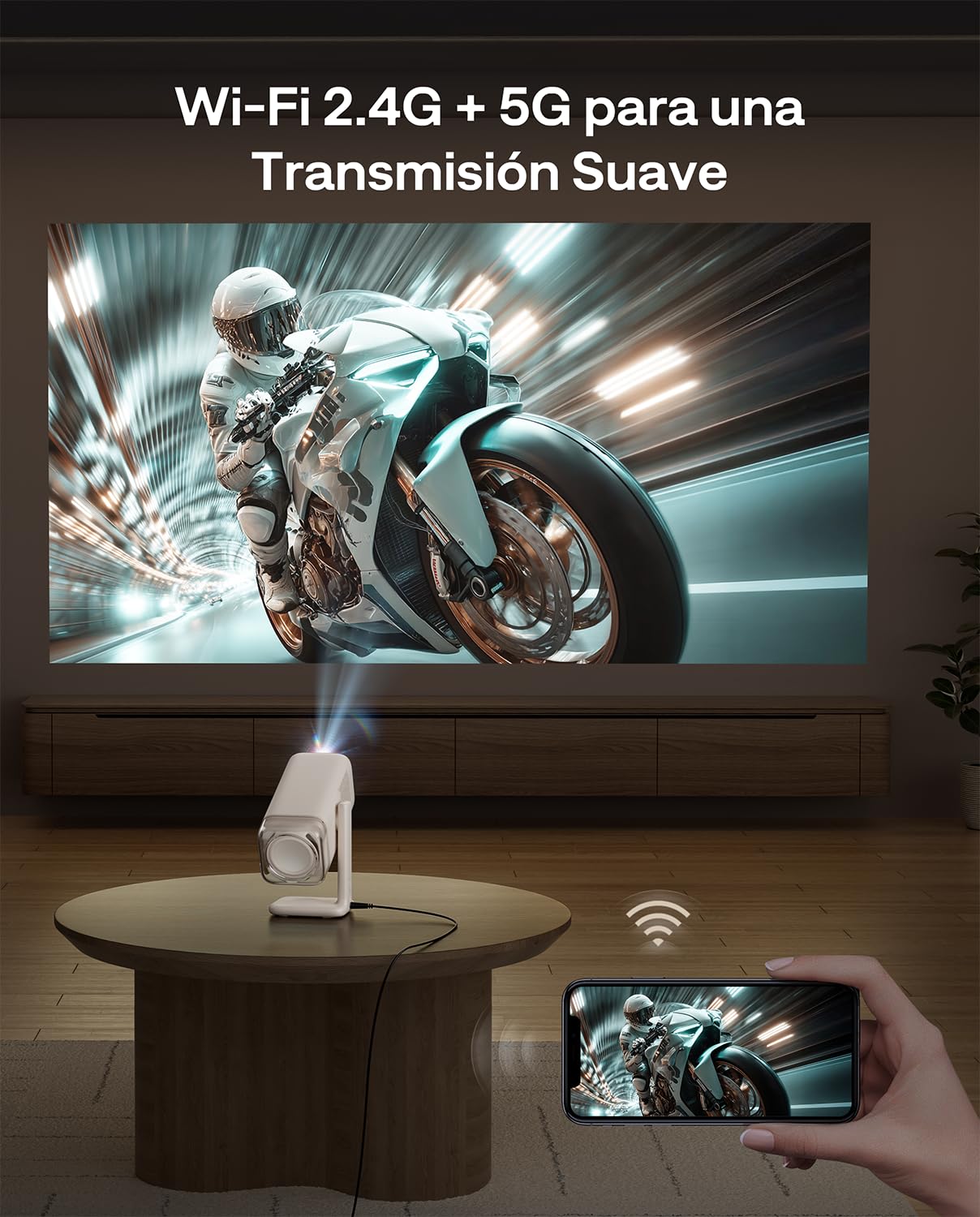 Aurzen Boom Air Mini Proyector con Google TV y Netflix, Carga USB-C | Proyector para exterior, compatible con 4K, smart proyector para cine en casa, Dolby Audio, enfoque TOF, Wi-Fi y Bluetooth
