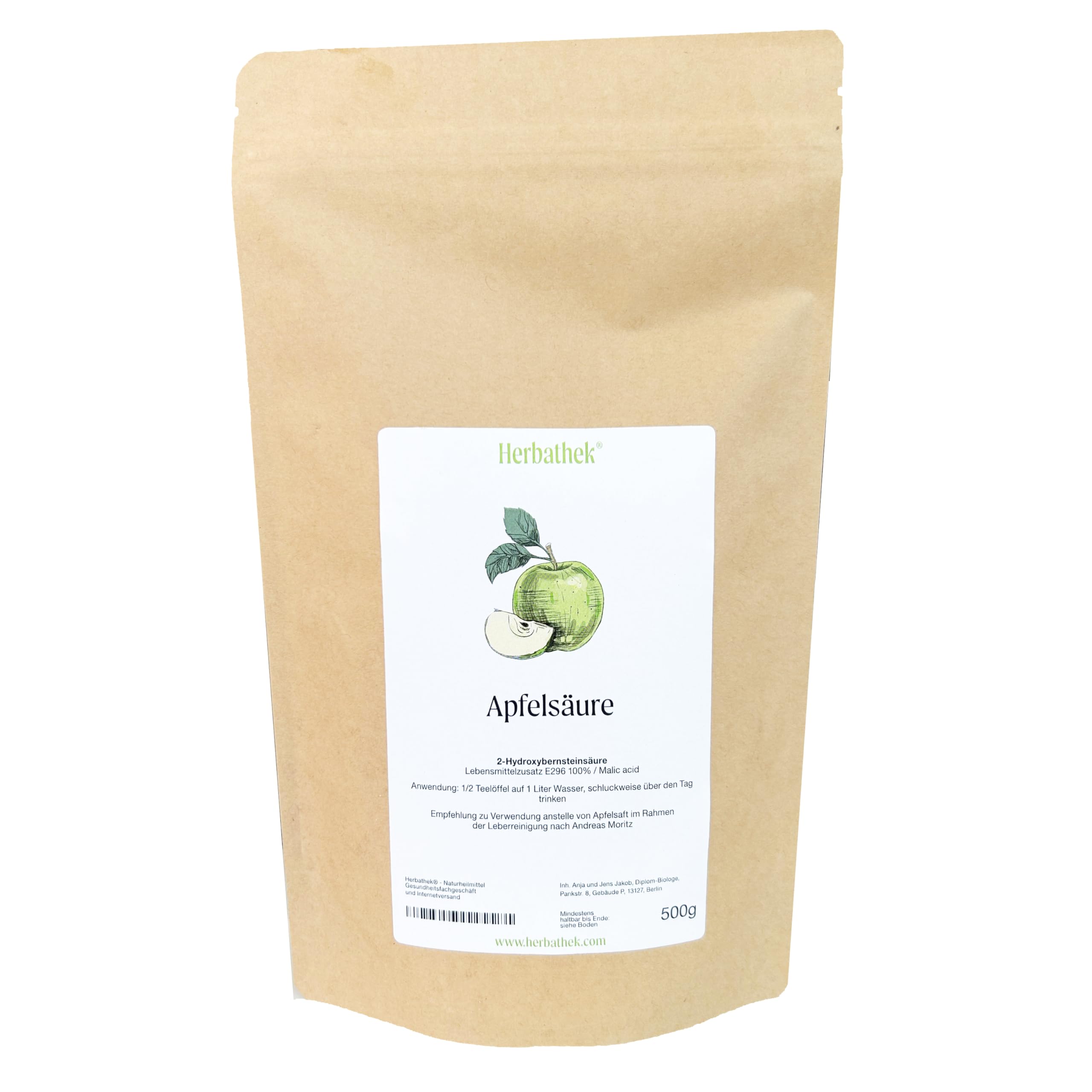 Herbathek kwas jabłkowy 500 g jako zamiennik soków jabłkowych | zioła lecznicze Made in Germany