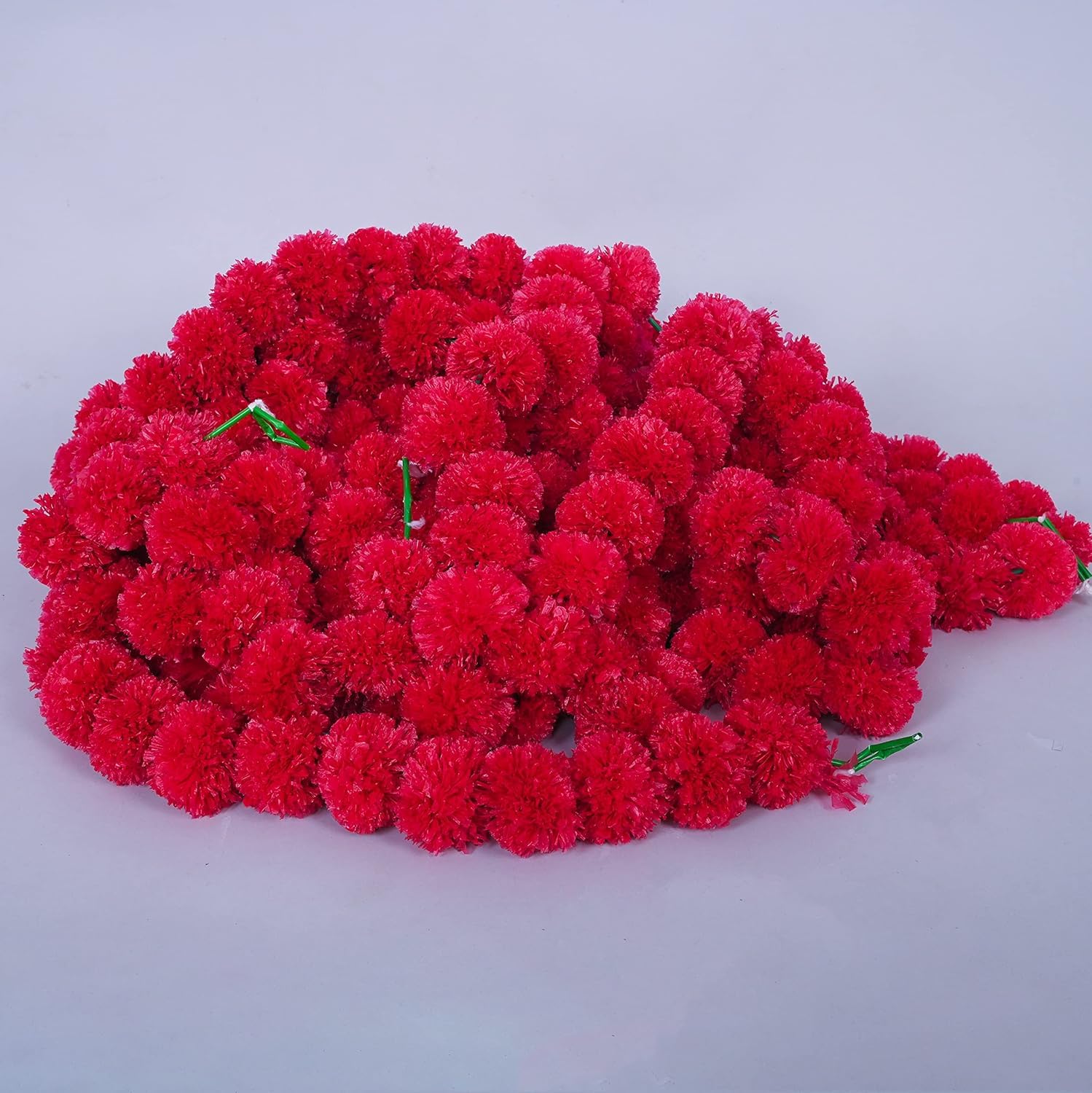 Estationeryhouse Red 5Ft Artificial Marigold Flower Garland For Parties Wedding Diwali Mehndi Pooja Festival & Traditional Indian Theme Decoration Home Decoration Photo Prop Pack Of 5 (Red)