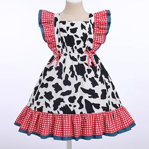 Miniatura 3 de IDOPIP Vestido de tutú de vaca a cuadros con diseño de fresa, arco iris, vestido de verano sin mangas, vestido de princesa para fiesta de cumpleaños