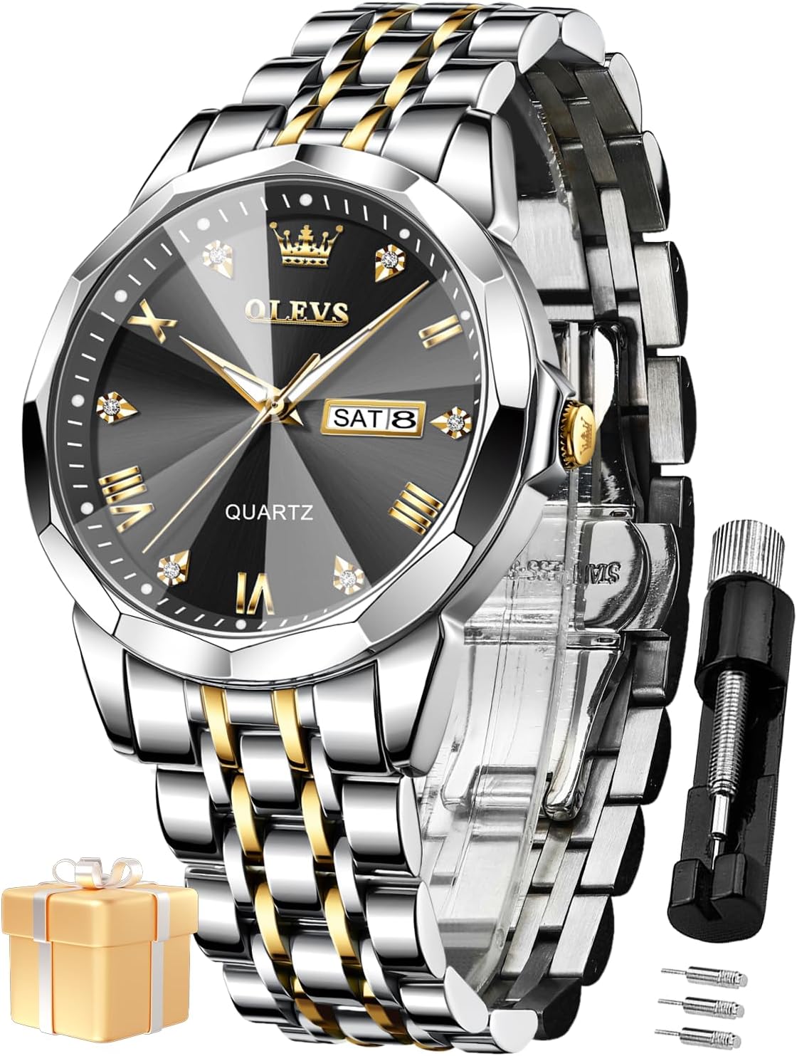 Watch for Man Analog Quartz Dress Diamond Business Stainless Steel Watches Waterproof Luminous Date Luxury Wrist Watches