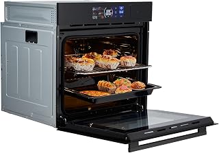 24 inch Built-in Electric Wall Oven, 2.5 Cu.ft Steam Oven with Convection, 8 Cooking Modes, 3000W 240V, 3D Surround Heat, Touch Control & Timer, Stainless Steel & Black, 6 Rack Capacity
