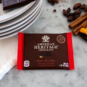 American Heritage Chocolate Bars - 57% Cacao Artisanal Dark Chocolate Bar with Hints of Vanilla, Orange and Cinnamon, 1.27oz Candy Bar/Tablet (Pack of 4)