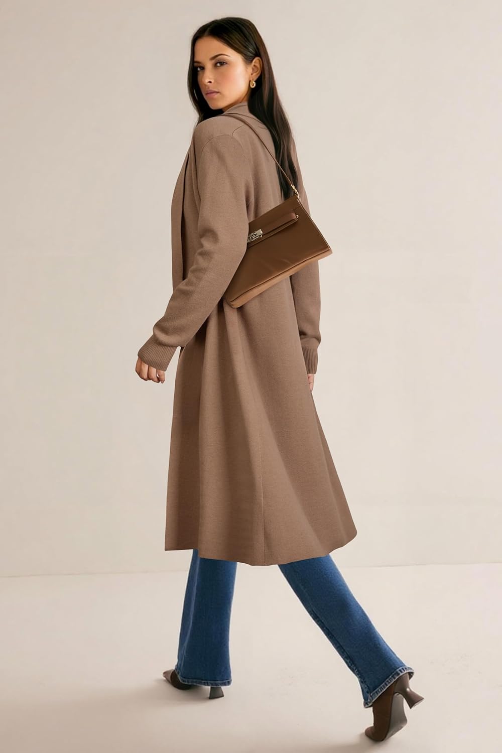 OUGES Women's Wool Blend Maxi Cardigan Open Front Oversized Long Coat Knitted Sweater 2026 Trendy Winter Outfits with Pockets - Image 4