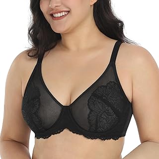 Minimizer Bra for Women Full Coverage Lace Plus Size Compression Bra Unlined Bras with Underwire