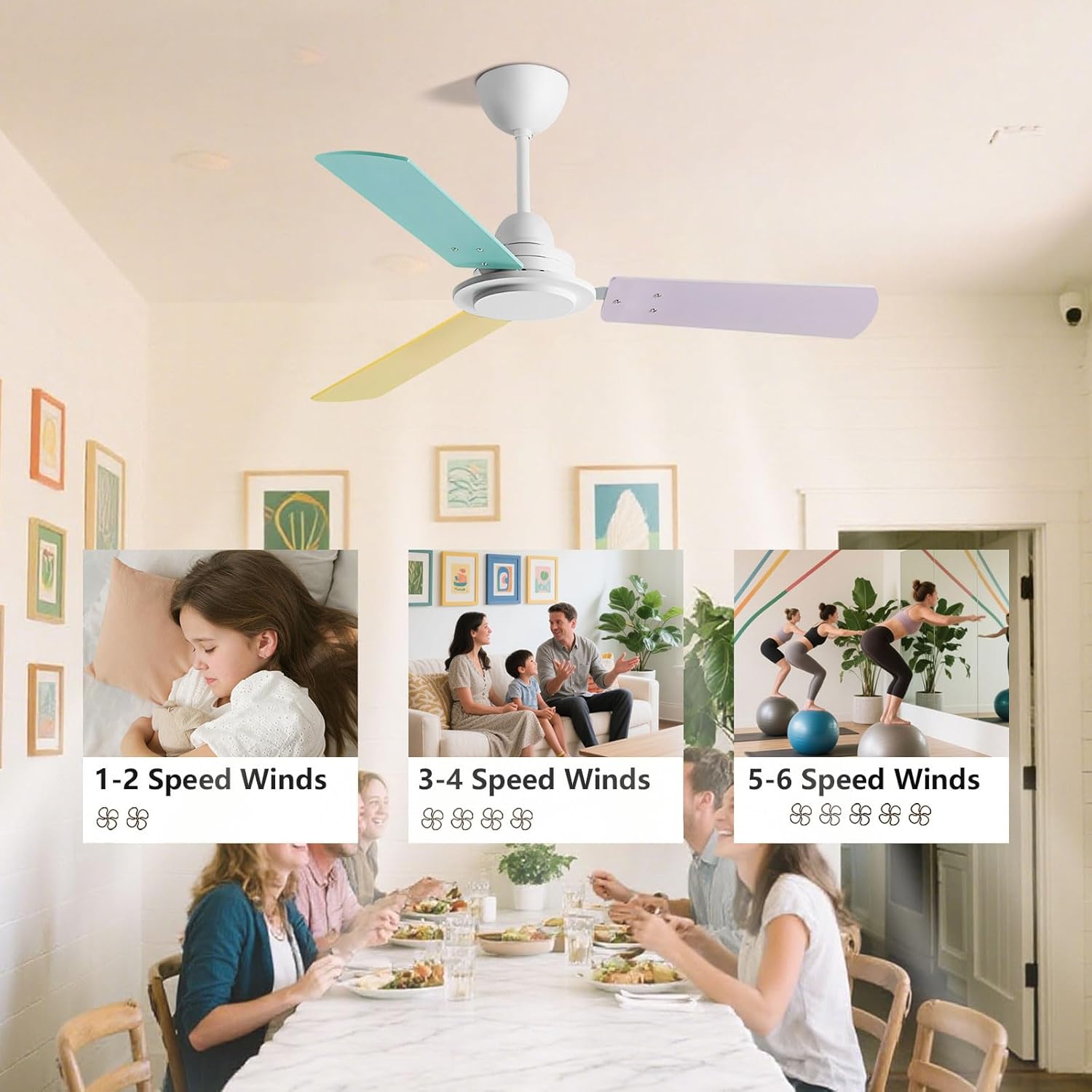 Nordic Ceiling Fan No Light Remote Control Reversible Ceiling Fans Quiet DC Motor, Energy Efficient Ceiling Fans Without Lights For Bedroom Nursery Dance Room Dining Room Indoor