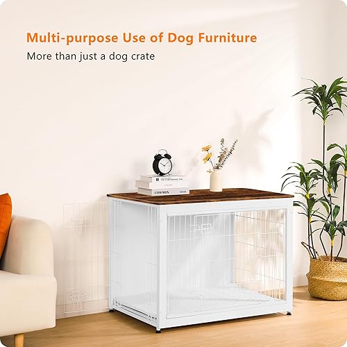 Vista 151 de DWANTON Mueble de jaula para perros con cojín, caja de madera para perros con puertas dobles, muebles para perros, perrera de interior, mesa Negro