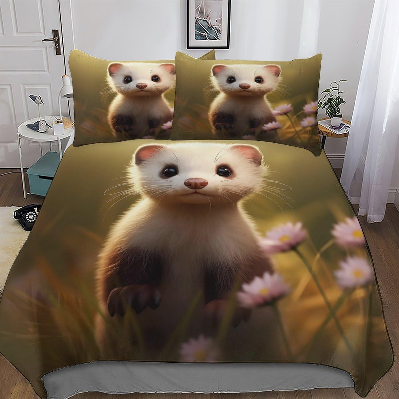 Housse de couette 3D 220x240cm avec taies d'oreiller en microfibre pour lit double King