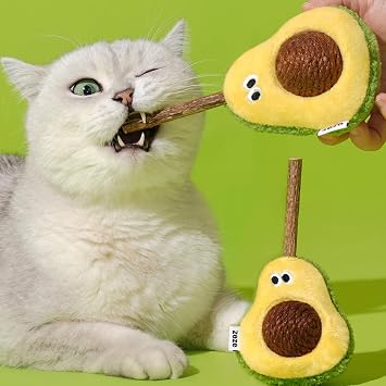 ZEZE Avocado Cat Toy with Catnip & Silvervine Stick, Plush Interactive Catnip Toy with Detachable Sisal Ball for Indoor Cats