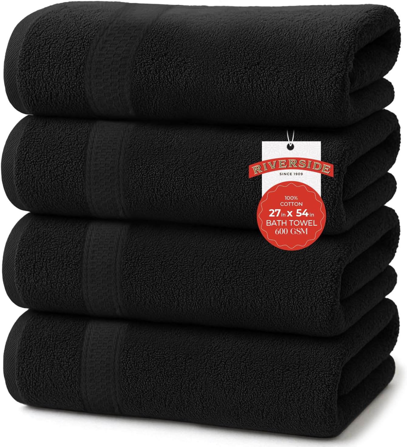 RIVERSIDE 100% Ring Spun Cotton Large Bath Towels Set of 4, 27 x 54 – Quick Dry, Soft & Highly Absorbent Towels for Shower & Bathroom – Luxury 600 GSM Towels for Home, Spa, Gym, Hotel, Blue Opal