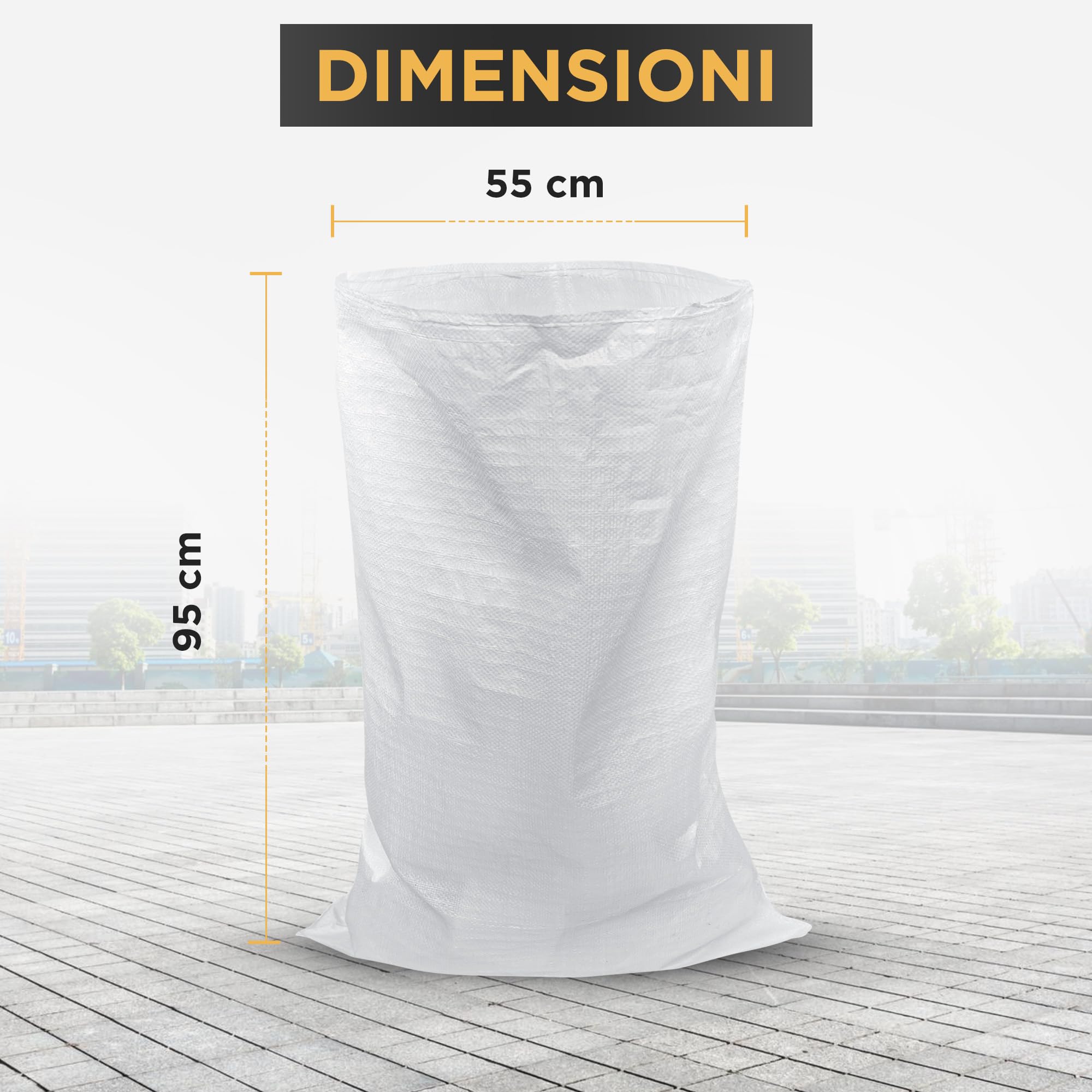Sacchi per Macerie (20 UNITÁ) | 55 x 95cm - Resistente (55 kg) e Riutilizzabile | Sacchi in Polipropilene | Perfetto per Sabbia, Terra, Giardino, Edilizia e Foglie