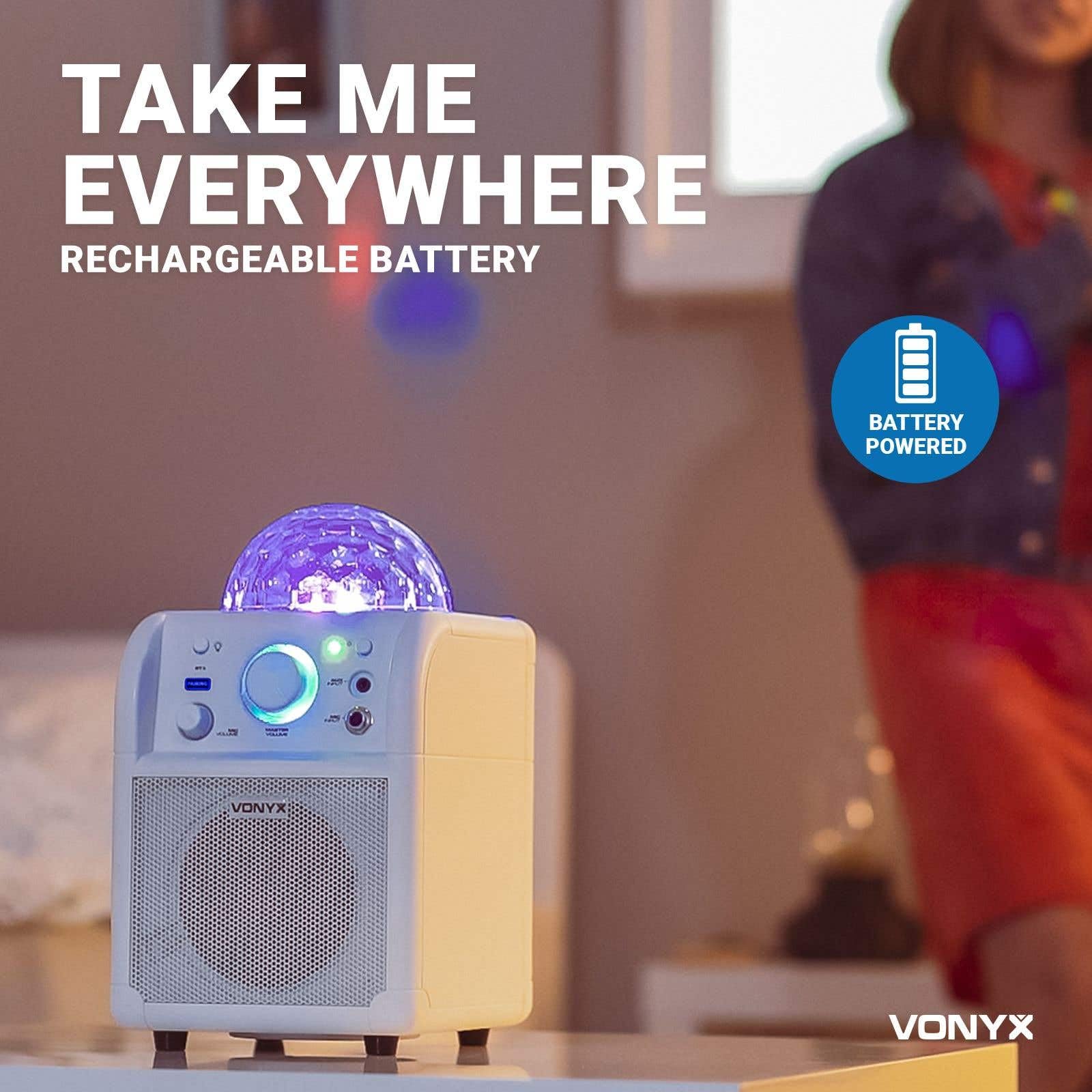 Vonyx SBS50W Karaoke Maschine Kinder – Tragbare Karaoke Anlage mit Akku, inkl. Mikrofon & LED-Lichteffekt, Bluetooth Musikbox für Kinder & Erwachsene, Mini Karaoke-Anlage mit Echo & Bassverstärkung