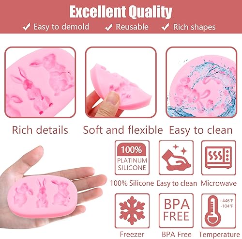 Miniatura 3 de Moldes de silicona de conejo de Pascua, 4 unidades, molde de fondant de chocolate con zanahorias de conejo para decoración de pasteles, dulces,