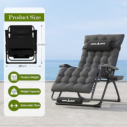 Miniatura 6 de Amopatio Silla de gran tamaño para exteriores de gravedad cero con cojín extraíble, silla reclinable de patio plegable de 33 pulgadas de ancho con