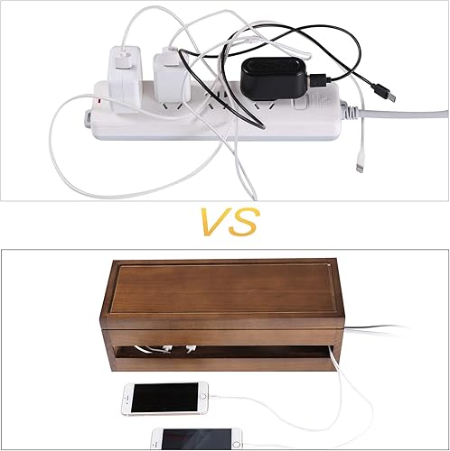 Miniatura 5 de Changsuo Caja organizadora de cables de madera, caja organizadora de cables para cable de extensión, protector de sobretensiones, organizador de