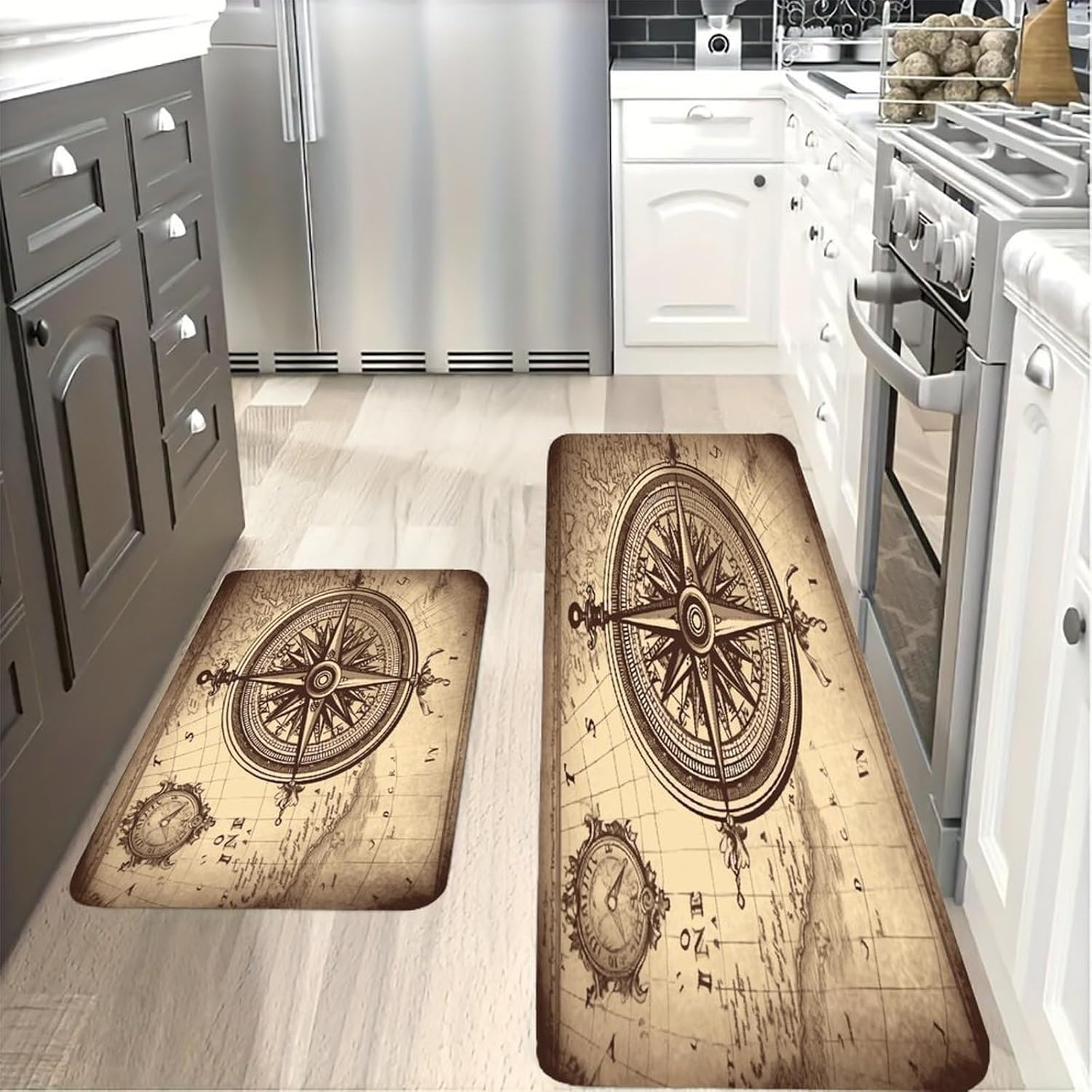 Law of The Compass Navigation Kitchen Mats for Floor 2PCS Cushioned Anti Fatigue Mats Washable Waterproof Kitchen Rugs Non-Slip Comfort Standing Mat Absorbent Runner Rugs for Floor Office Laundry