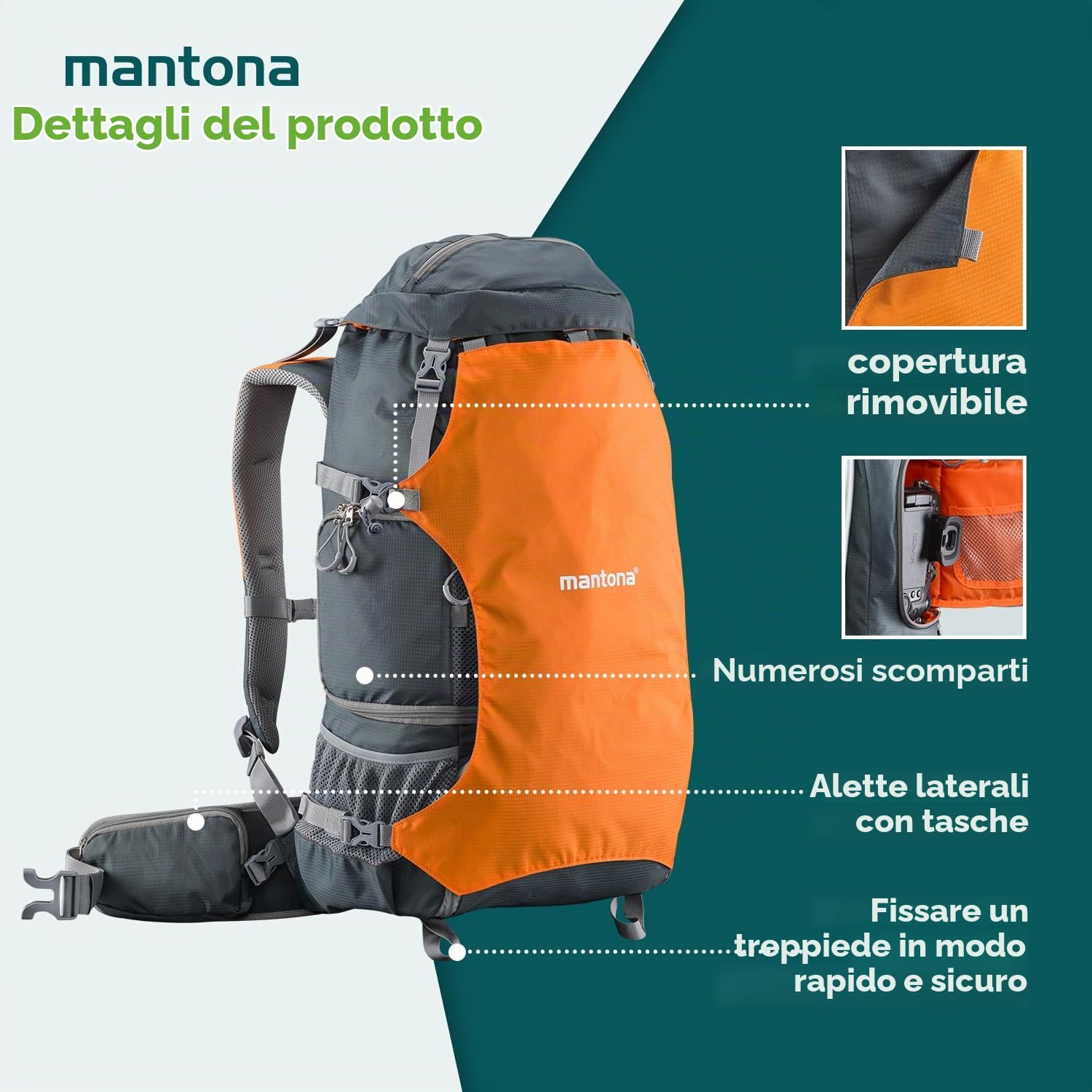 Mantona 20587 ElementsPro 40 Profi-Outdoor-Zaino per DSLR o CSC-Kamera arancione (incluso Regenhülle),