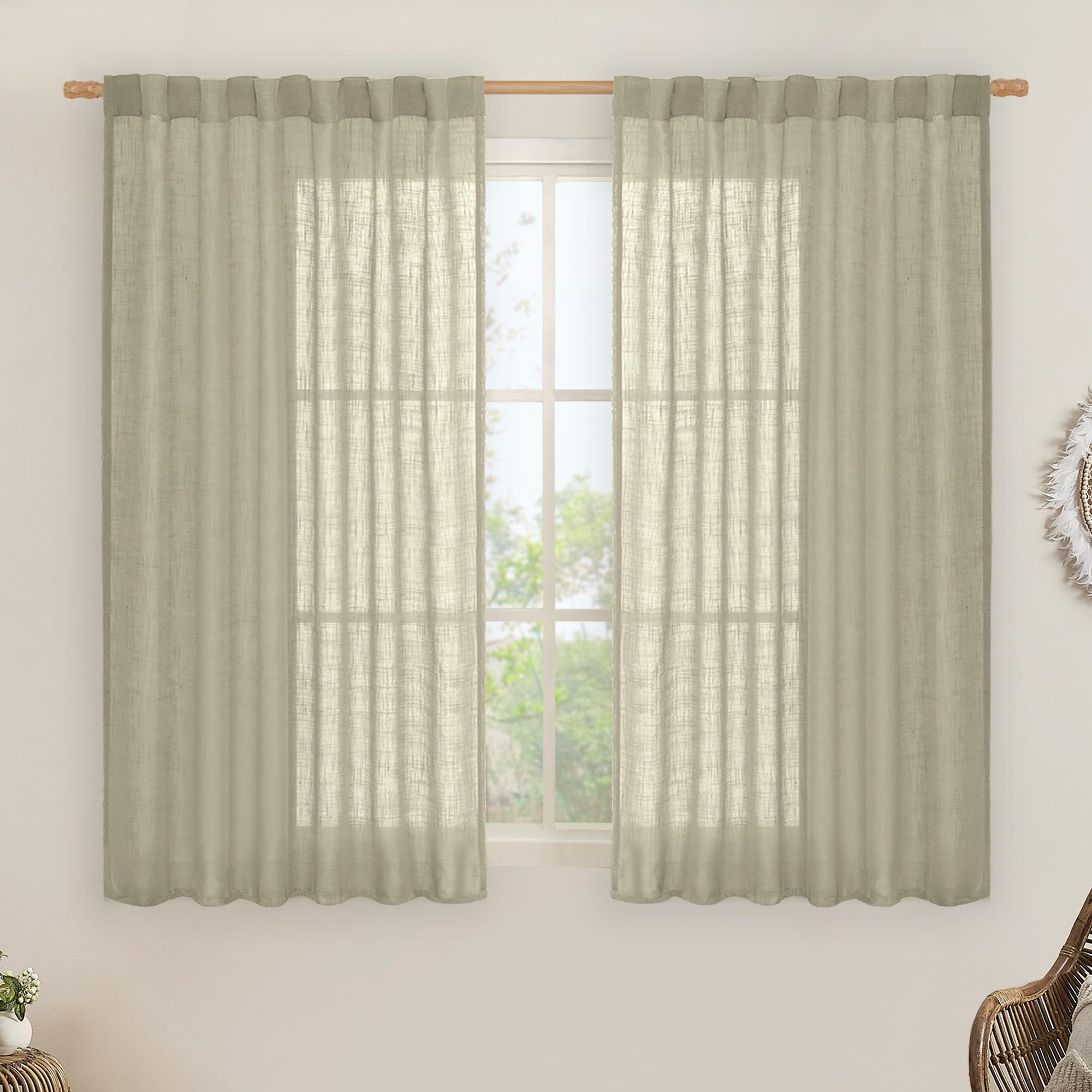 LAMIT Oatmeal Linen Curtains 54 Inch Length 2 Panels for Bedroom
