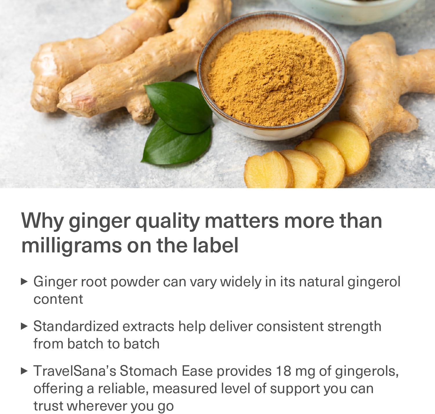 Organic Ginger Supplement | 18 mg Gingerols | 2,000 mg Raw Ginger Root Powder Eq. | 10:1 Extract | Supports Stomach Comfort* & Motion-Related Nausea* | Travel Essentials | 30 Veg Capsules - Image 6