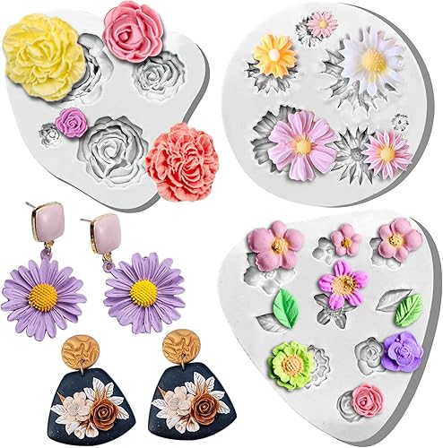 Miniatura 1 de BABORUI 3 moldes de arcilla de flores moldes de arcilla polimérica de girasol margaritas rosas moldes de silicona de diferentes tamaños para hacer