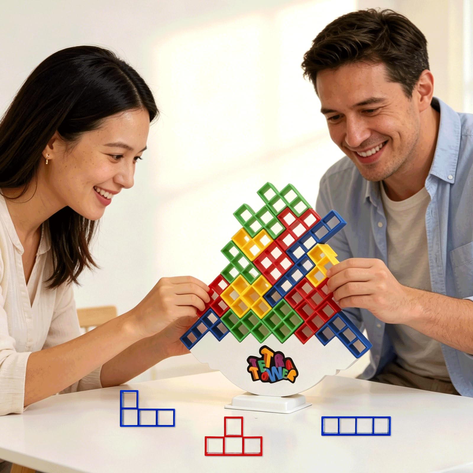 64 Pièce Tetra Tower, Jeu d'Empilage Tetra, Stack Attack, Jouet d'Équilibre pour Adultes, Blocs de Construction, Éducatifs Cadeaux pour Jeux de Famille, Fêtes, Voyages