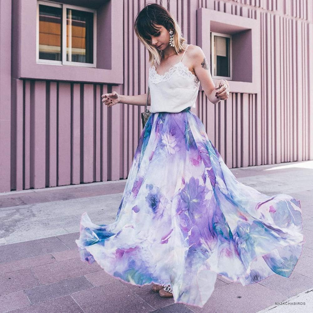 CHICWISH Women's Floral Watercolor Flower Maxi Floral Chiffon Slip Skirt - Image 2